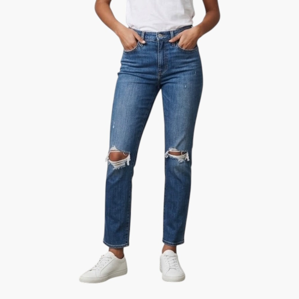 FRAME Le Beau Distressed Boyfriend Jeans Cleo Rips Blue Women's Size 24